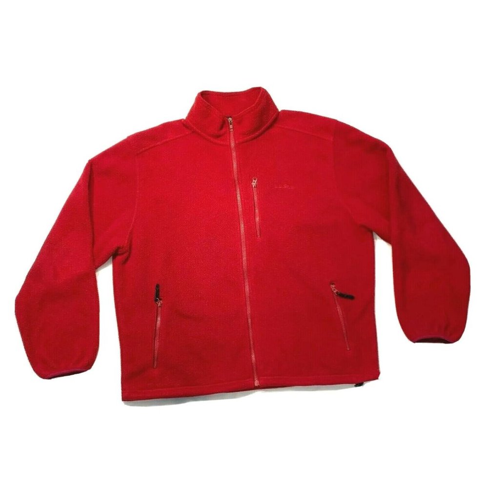 LL‎ Bean Full Zip Fleece Jacket Drawstring Waist Zip Pockets Heavyweight Red XL